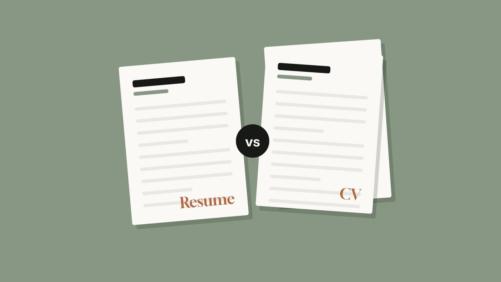 Illustration comparing a one-page resume with a two-page CV