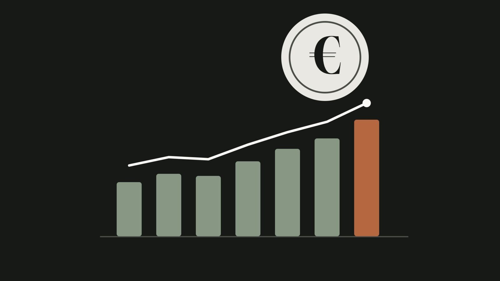 Illustration of rising bar chart columns next to a euro coin