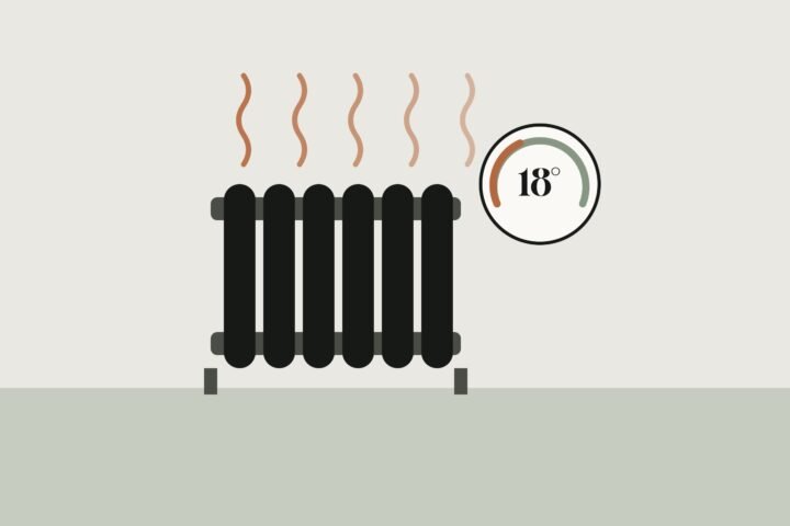 Illustration of a radiator and a thermostat set to 18 degrees