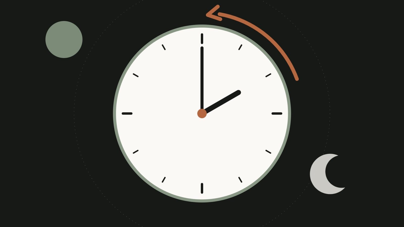 Illustration of a clock at two o’clock with an arrow turning back one hour
